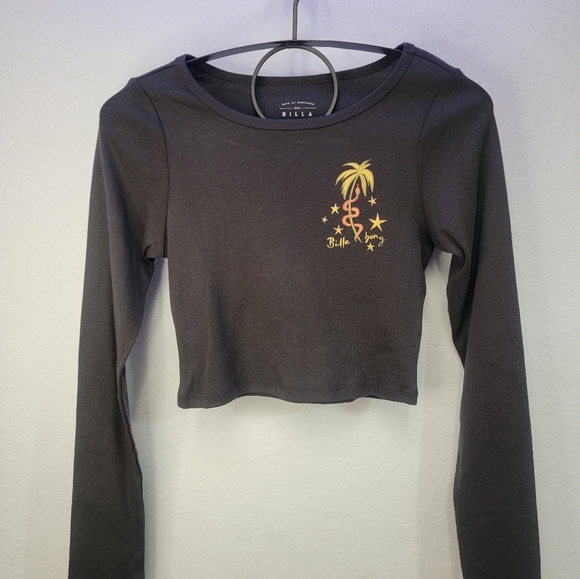 Billabong In The Tropic Top In Off Black Crop Top Long Sleeve Crewneck Size Med - Picture 5 of 13